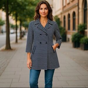 CAbi Maritime striped knit Collared trench Women’s Jacket NWOT Sz M Rn54077 5151